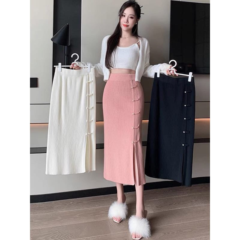 ROK SPAN KNIT RAJUT 7/8 BELAH SAMPING MODEL KOREA TERBARU | ROK SPAN RAJUT 7/8 | ROK PANJANG WANITA 