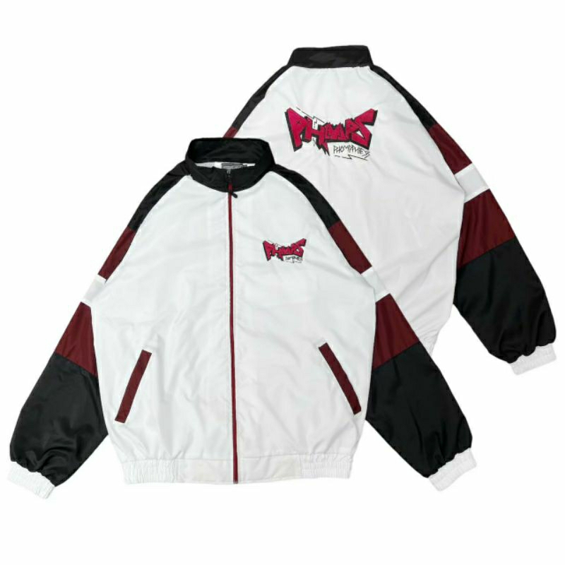 PHOMPPHIESS Jacket Retro Jacket Sport Putih Strip Pria Wanita