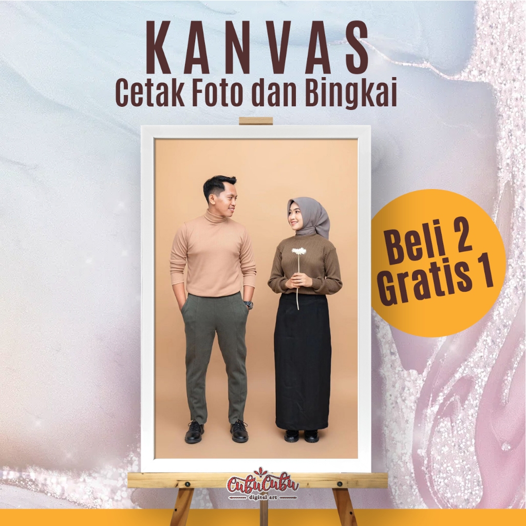 Beli 2 Gratis 1 Cetak Foto Kanvas Bingkai 40x60 A2 16Rs 16R Dekorasi Foto Prewedding, Wedding, Foto 