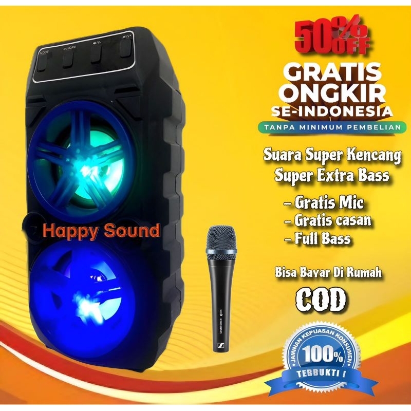 TERLARISS Speaker Bluetooth Karaoke Extra Bass Bonus Mic Portable Salon Aktif Besar