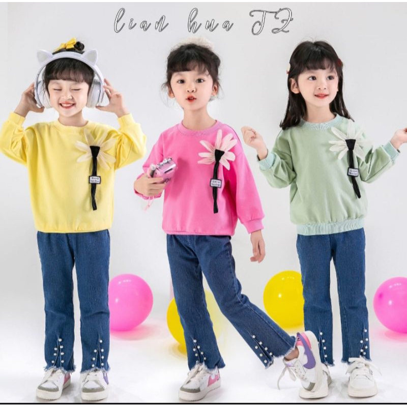 SET JEANS BUNGA ANAK PEREMPUAN USIA 1-5 TAHUN