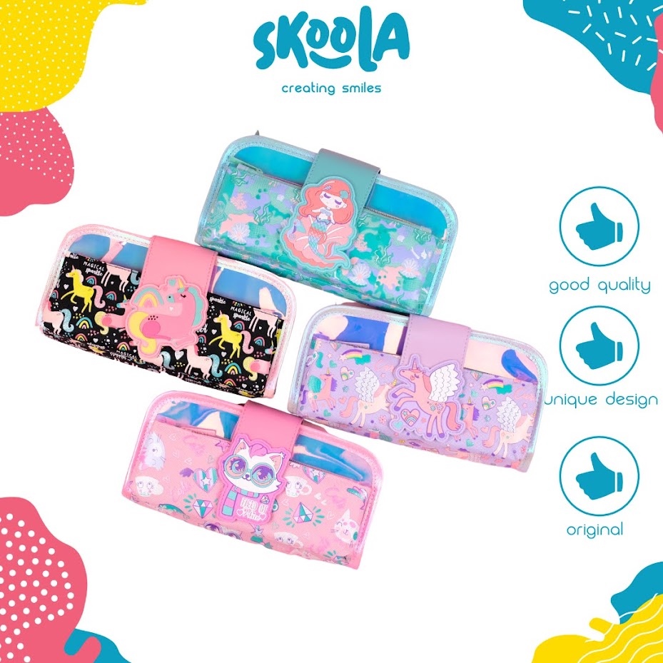 

1212 Brand Skoola Tempat Pensil Lipat 3 Pencil Case Threefold Anak Perempuan Lucu Unicorn Cat Mermaid Pensy buruan