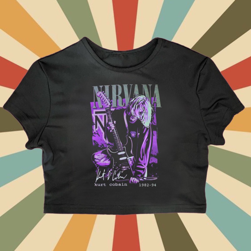 CROP TEE BAND NIRVANA | CROP TEE VINTAGE WANITA | CROP TEE WANITA BAND NIRVANA HITAM