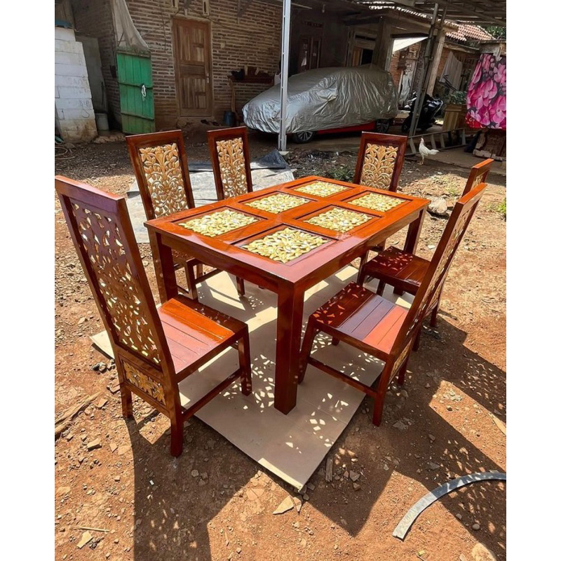 meja makan set meja makan kursi makan ukir kayu jati