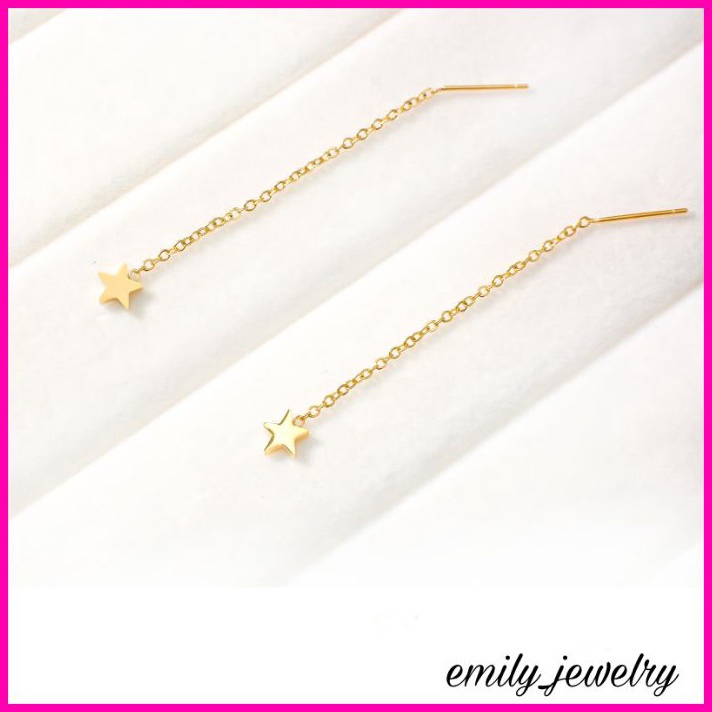 Terlaku Anting Titanium Jurai Panjang Korean Fashion  Motif Bintang