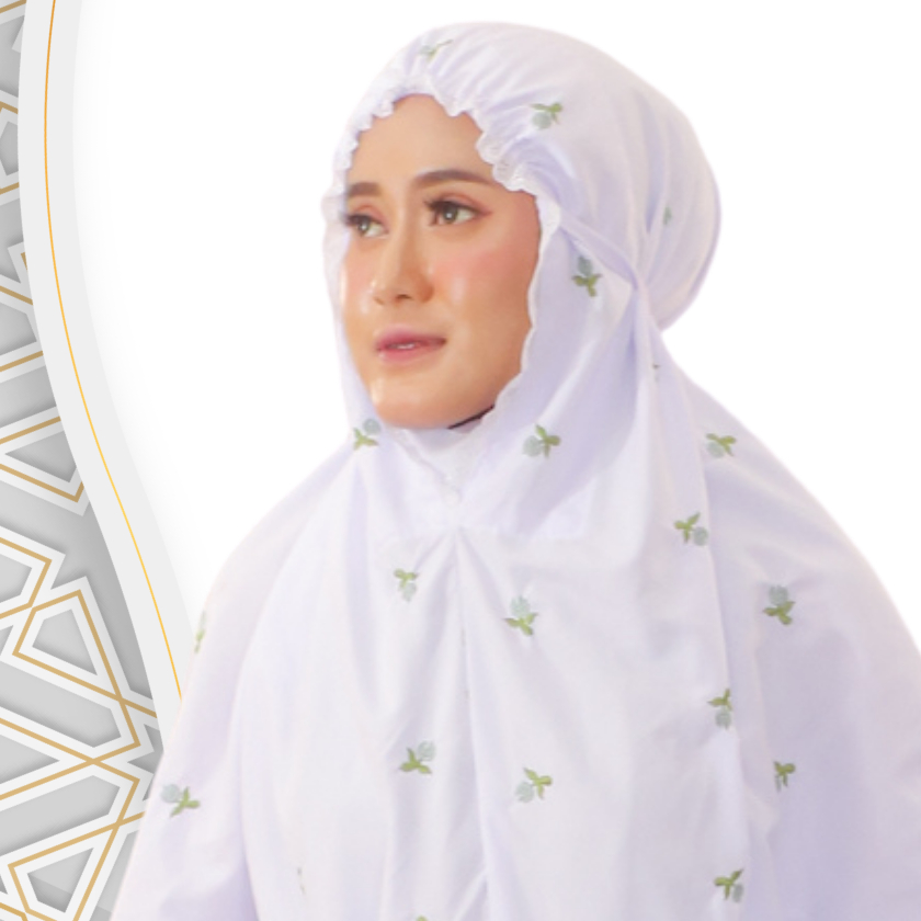 Mukena Terusan Lajuran Dewasa Ukuran Jumbo Bahan Mikro Premium Motif Bordir Mewah Warna Putih