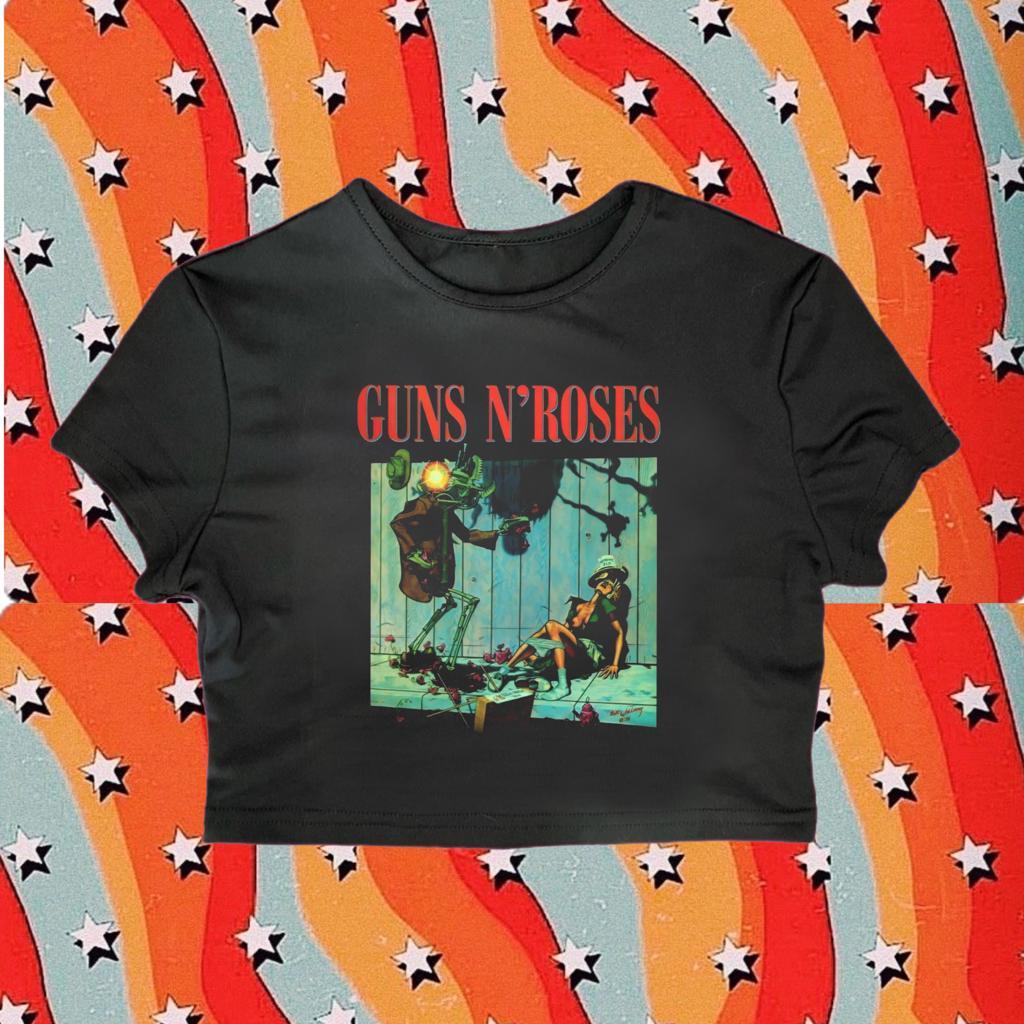 CROP TOP - GUNS N ROSES | CROP TOP BAND | CROP TEE SHIRT | BAJU CROP SLIM FIT VINTAGE PUTIH WANITA Y