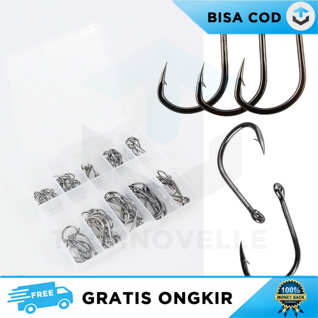 KAIL PANCING KECIL BESAR NO 3-12 SET FISHING HOOK 100 PCS TACKLE BOX