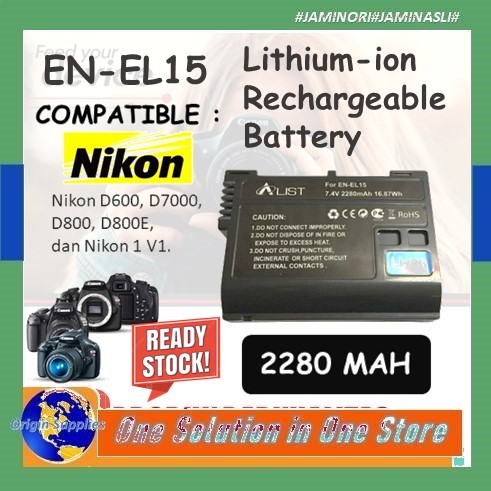 Baterai Nikon D850 D810 D780 D750 Z9 Z7 Z6 Z5 D800 D800E D610 D600 D500 EN-EL15 EN-EL15A EN-EL15B Ba