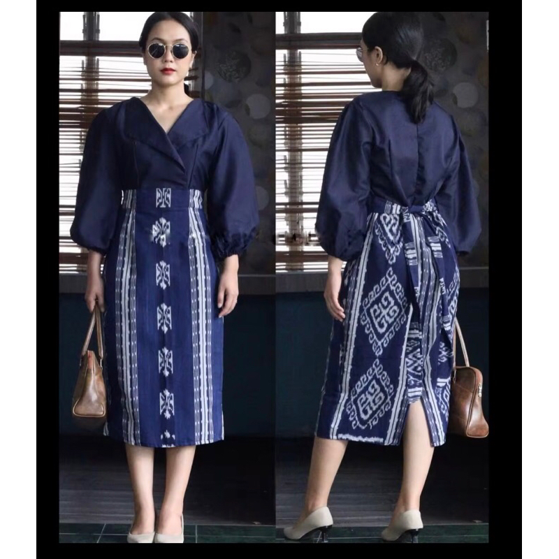 aena - set baju couple dres navy balon outfit kantor kondangan