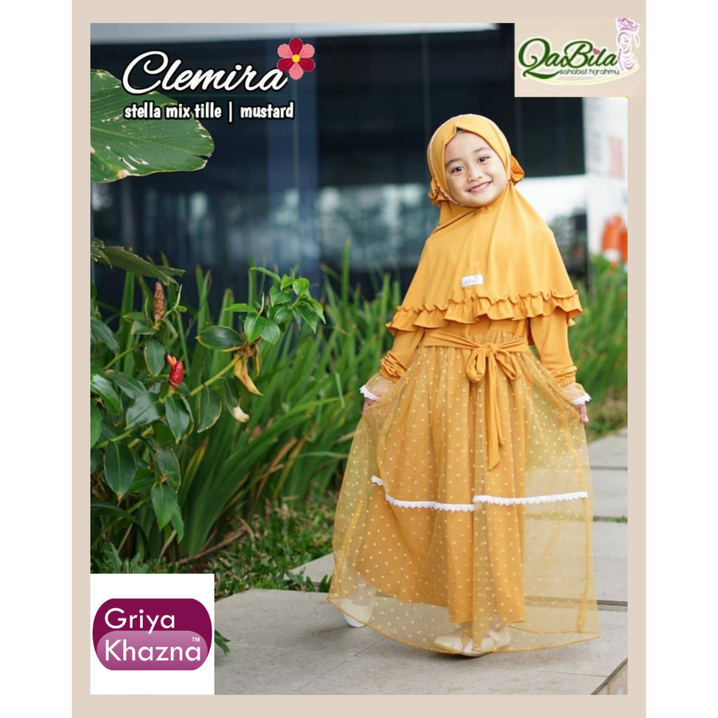 Qabila Baju Gamis Anak Perempuan Set Kerudung Clemira