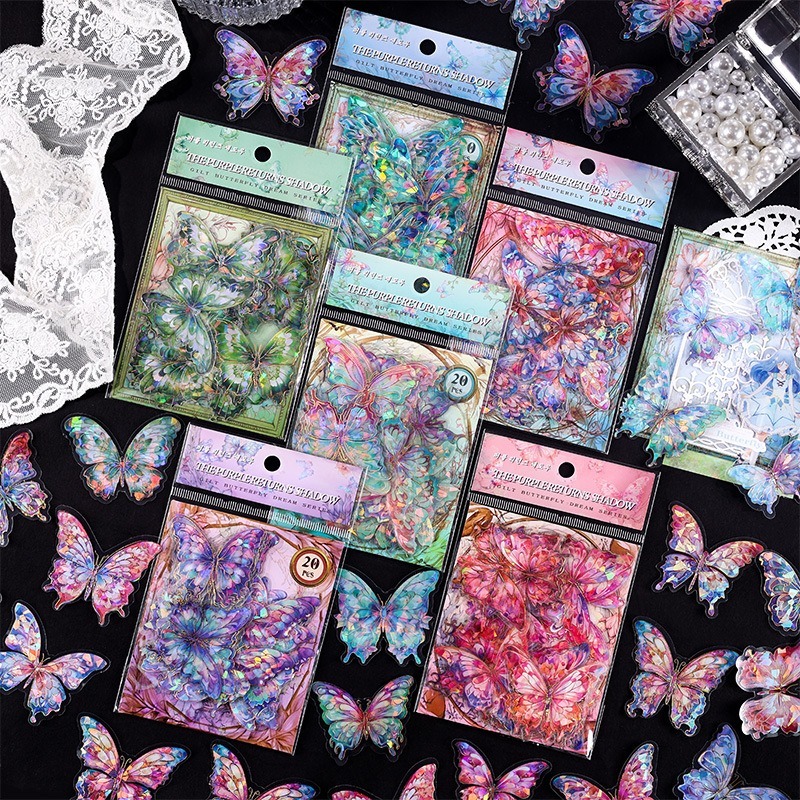 

[Artopia] 20pcs Sticker Crystal Butterfly Purple Return Stiker Kupu Kupu Hiasan DIY Scrapbook Journal Bujo Journaling Diary Buku Harian Botol Minum