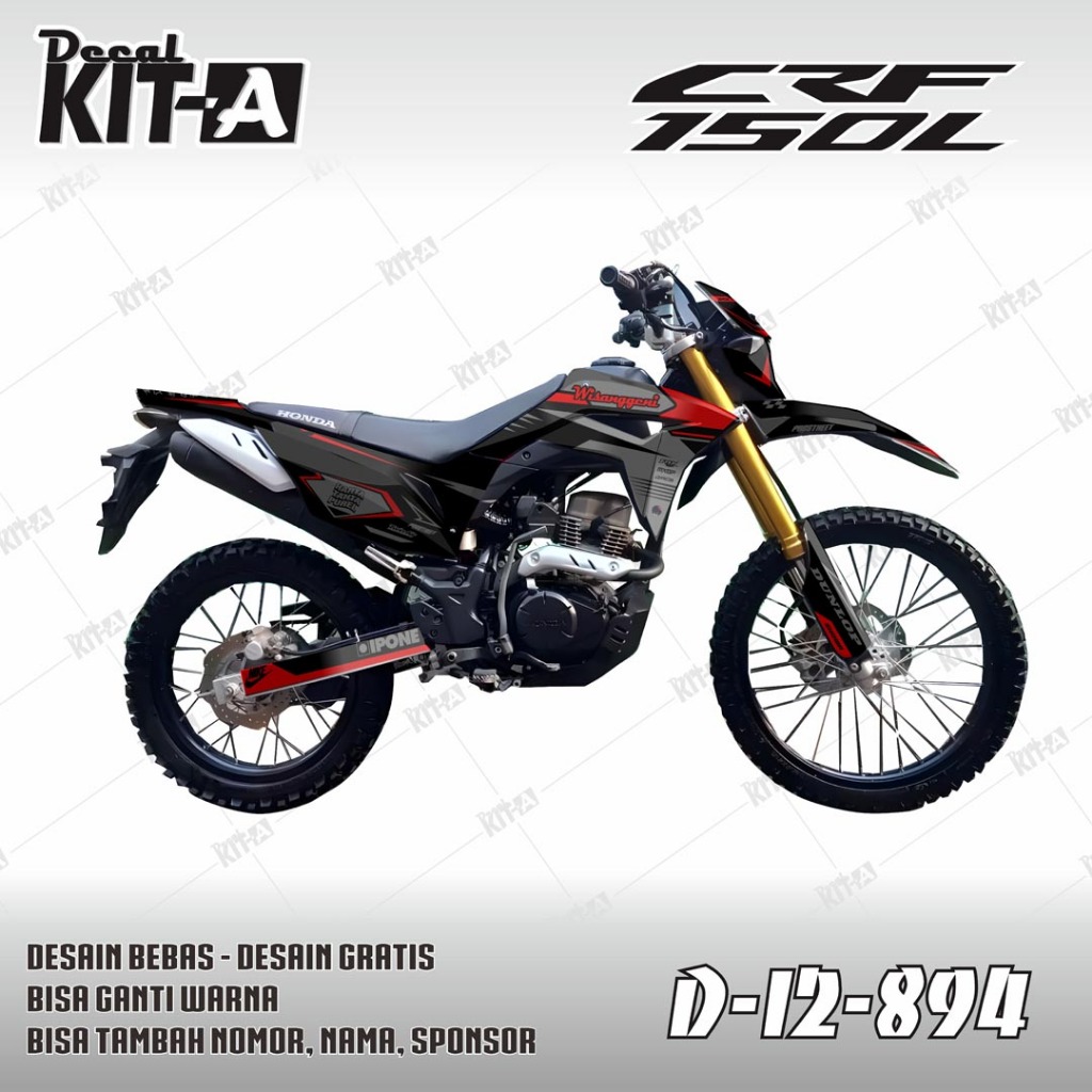 Decal sticker CRF 150L - dekal stiker motor crf Motif Hitam Abu Lis Merah D-I2-894