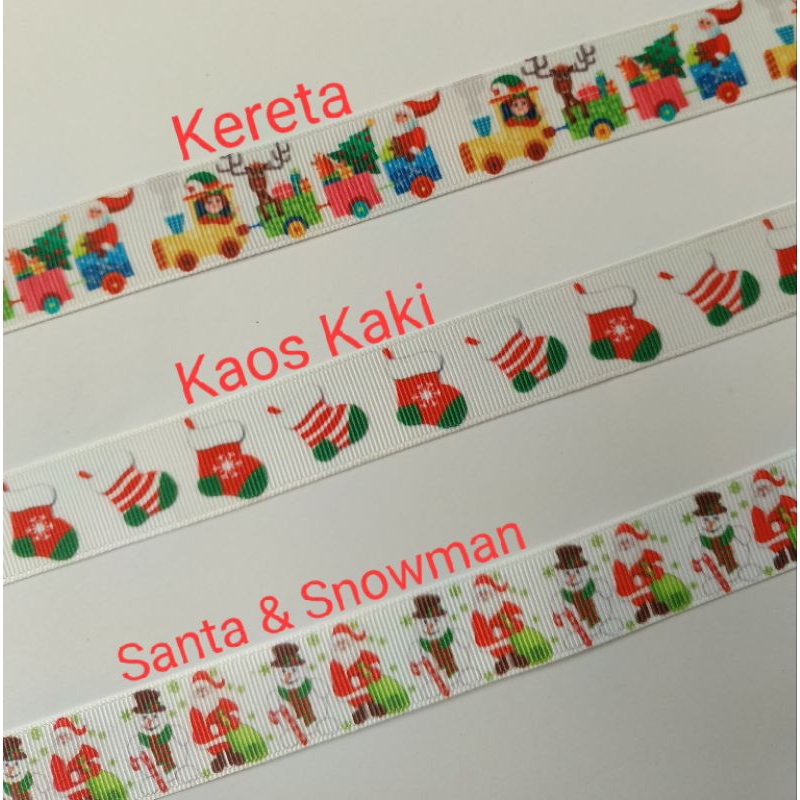 

Pita Grosgrain Import 2,2cm Christmas 04 - Kereta -Kaos Kaki - Snowman - Santa