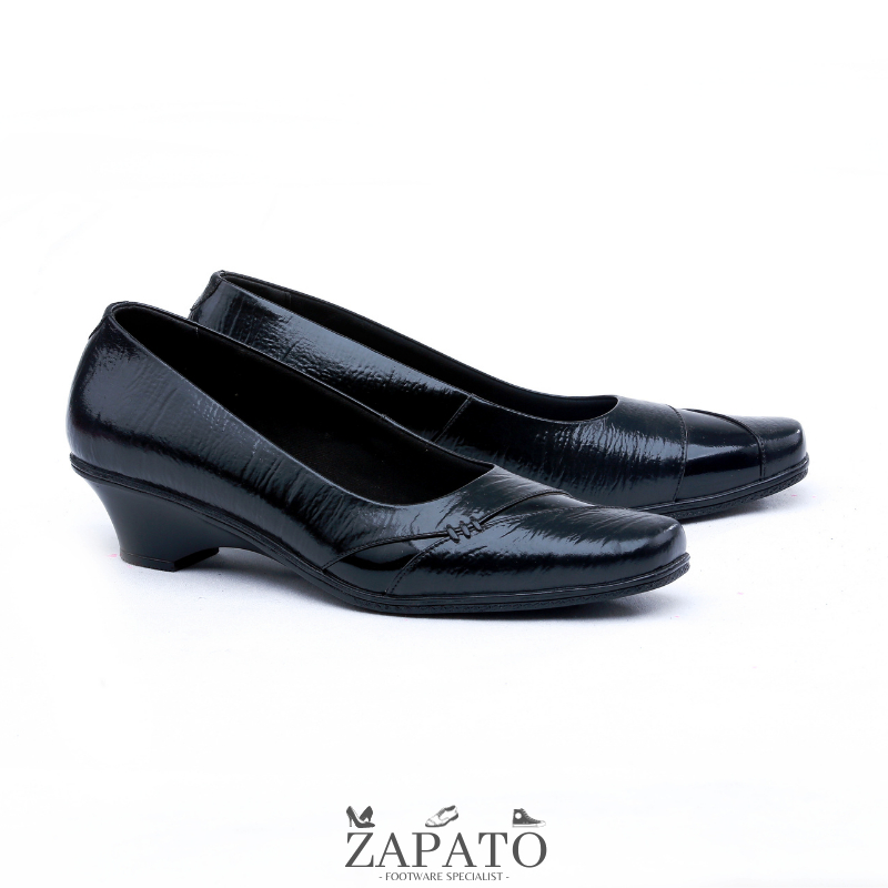 Sepatu Pantofel Formal Wanita Kulit Asli Selop Original Hitam Hak 5cm - Zapato Official