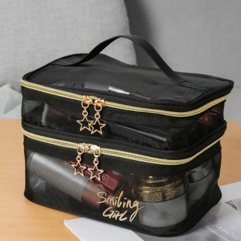 Tas Make Up Tas Kosmetik Aesthetic Mini Kecil Lucu Transparan Murah Double Layer Mesh