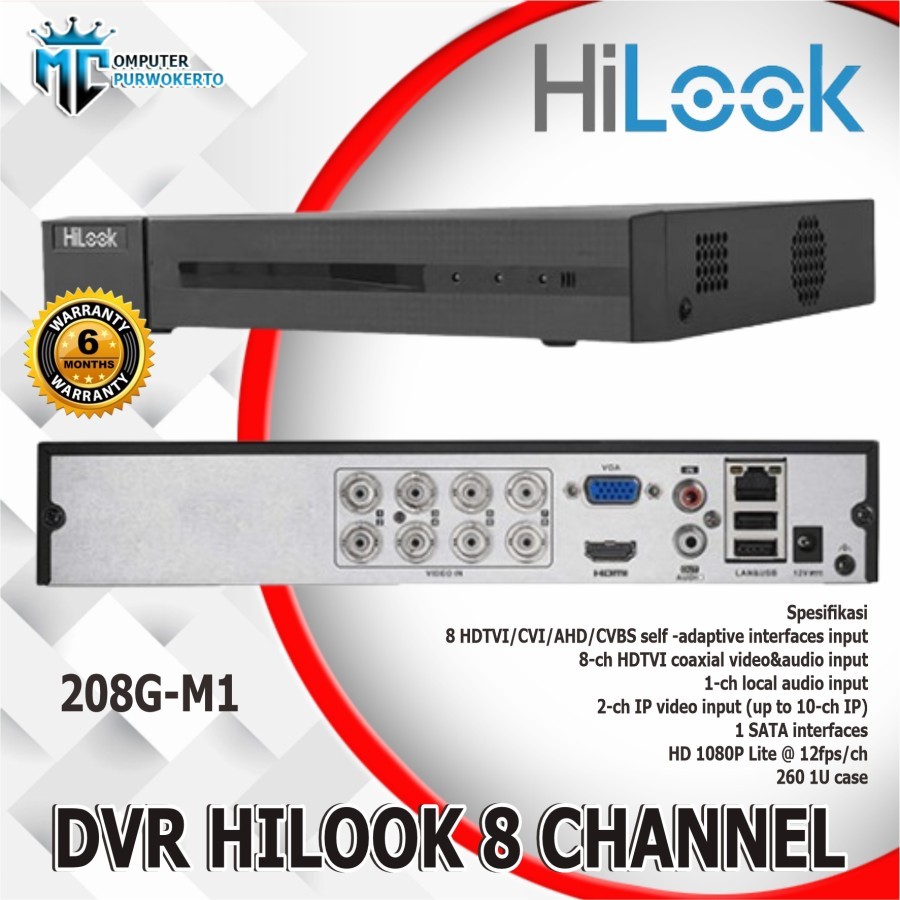 DVR CCTV 8 Channel DVR-208G-M1 HiLook Support Audio