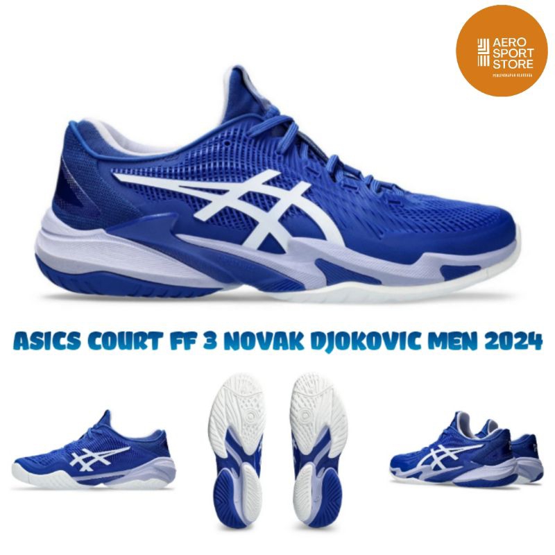[ SEPATU TENIS LAPANGAN ASICS COURT FF 3 NOVAK DJOKOVIC MEN 2024 / Blue - Fresh Air ]