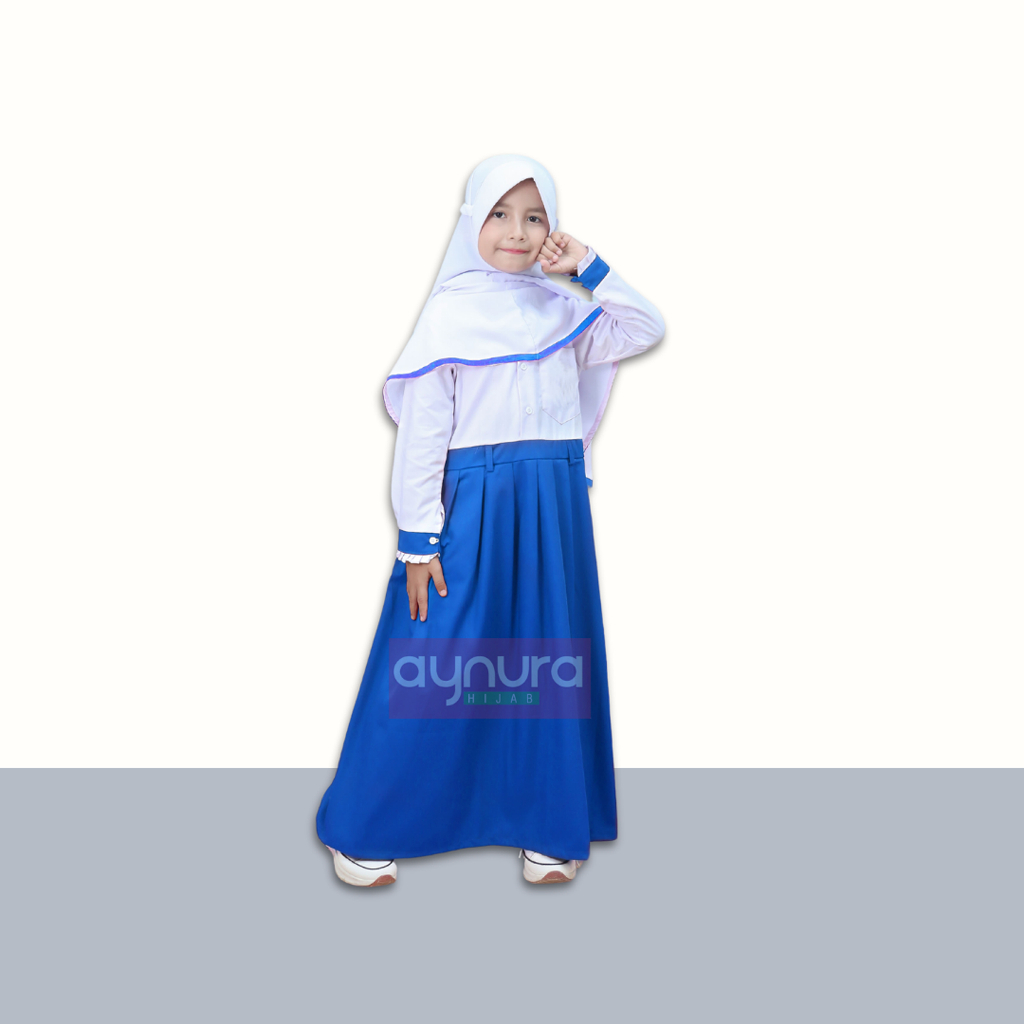 Seragam Biru Benhur SD TK model gamis set hijab