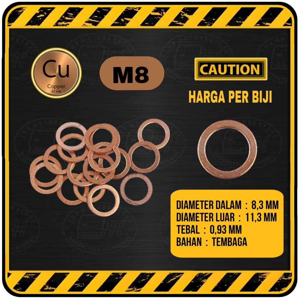 Ring Tembaga M8 Setara Untuk Baut Kunci 12 GRADE A || Lebar 12 & 14 mm Tebal 0,9 mm