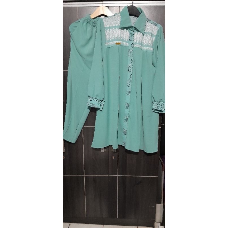 Setelan Celana crinkle motif etnik