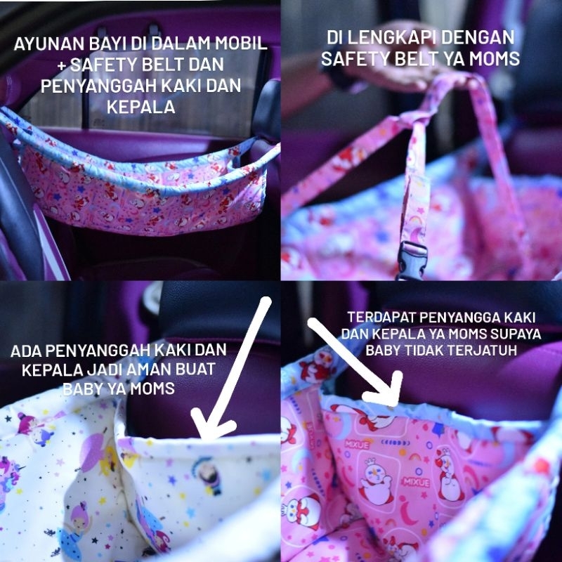 Ayunan Bayi Didalam Mobil + Safety Belt dan Penyanggah Kaki dan Kepala
