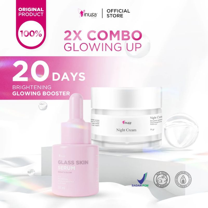 Inusa Combo Up Series Paket Booster Pencerah kulit BPOM Night Cream dan Serum
