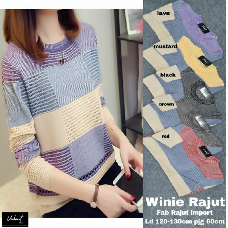 [LD 120-130] Winie Rajut Blouse Oversize Jumbo Rajut Import Kekinian Original Valent Hijab