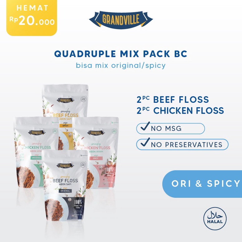 

Hanya hari Ini 4Pc Grandville Abon Mix Abon SAPI 2Pc AYAM 2Pc 236