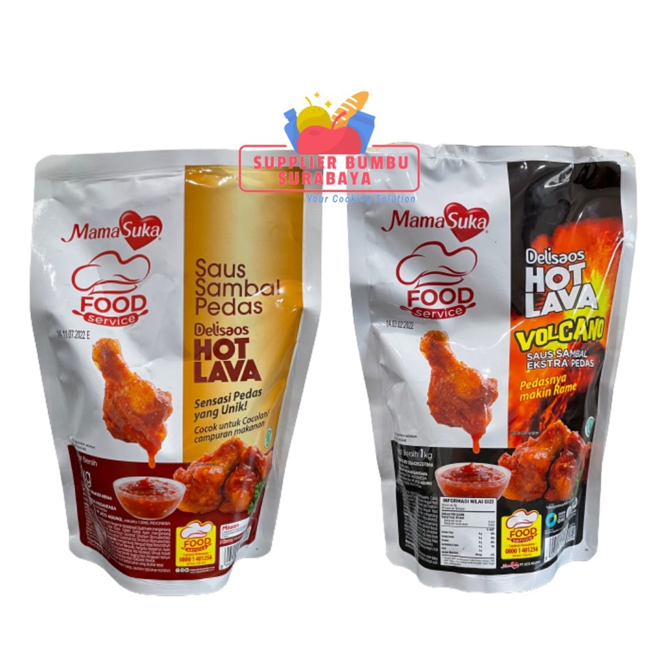 

CODEBARANG41KHA MamaSuka Delisaos Hot Lava Volcano Sauce Halal Kemasan Ekonomis 1Kg Elewen