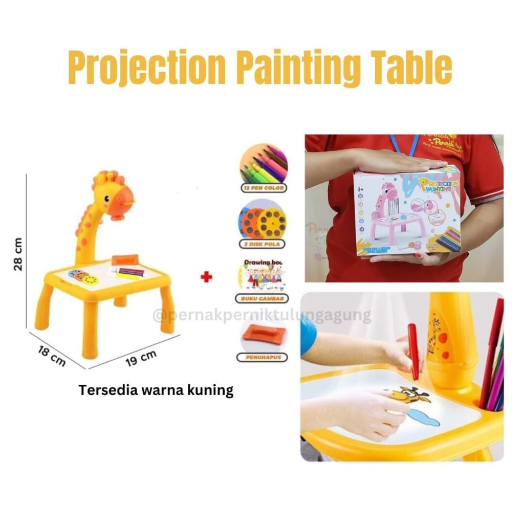 Projection Painting Table/Meja Gambar Anak Mini/Dilengkapi Lampu/Karakter