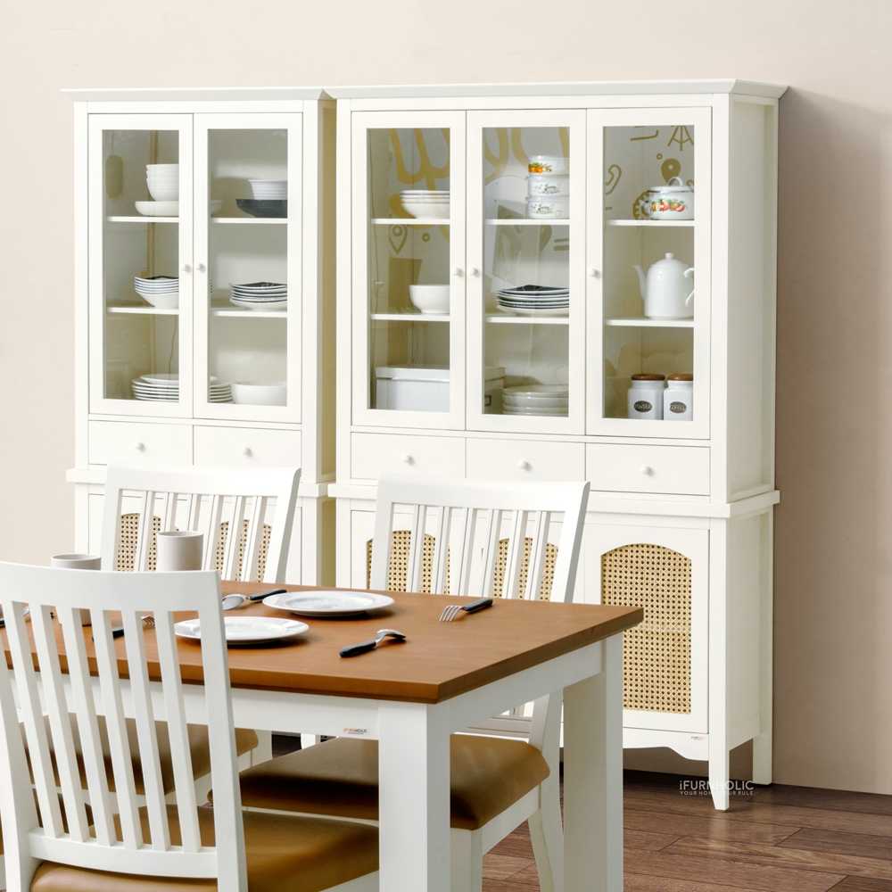 IFURNHOLIC Kayla Dining Buffet High | Lemari Kabinet Dapur Pintu Kaca dan Laci Aesthetic | Lemari Ra