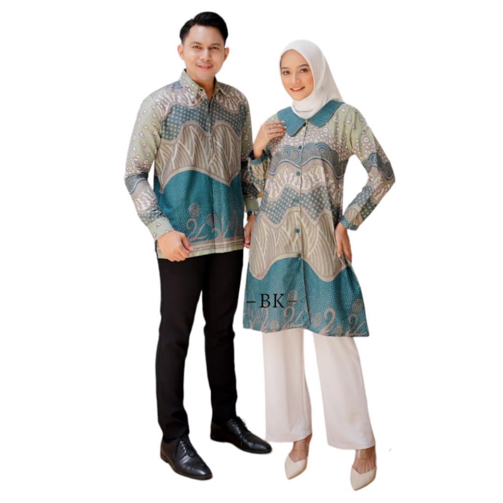 Baju Couple Atasan Kemeja Tunik Batik Motif Rintik Hujan Full Kancing Busui Seragam Kerja Kantor Guru Pria Wanita M L XL XXL XXXL JUMBO