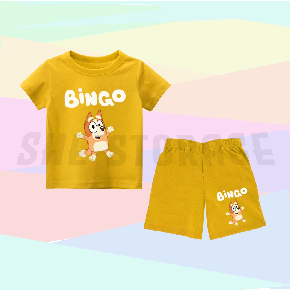 SETELAN KAOS ANAK BAJU ANAK KARAKTER BINGO BLUEY / ONE SET ANAK SETELAN KAOS DAN CELANA PENDEK BINGO