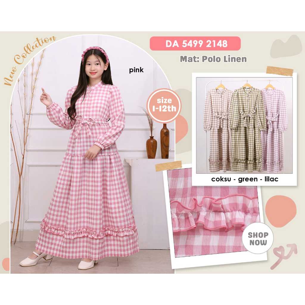 (PROMO) Gamis Anak Bahan Polo Linen / Gamis Polo Linen Kotak Teddy Bear
