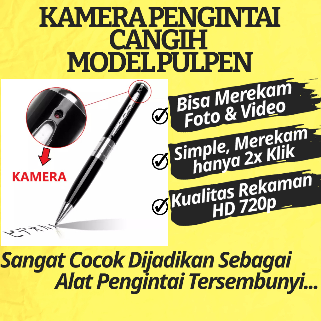 Kamera Pengintai Model Pulpen Pena Hidden Cam Rumah Indoor dan Outdoor Spycam Mini Tersembunyi Kecil