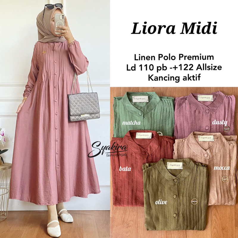 PBS . Liora Midi Dress Bahan Polo Linen Premium . Syakira