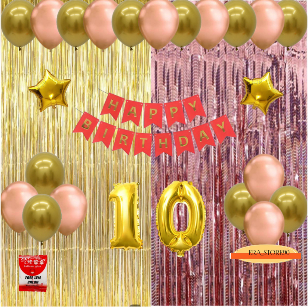 Balon Set Dekorasi Pesta Ulang Tahun Anak 2 Tirai Simple / Dekor Ultah Happy Birthday Simple Hemat