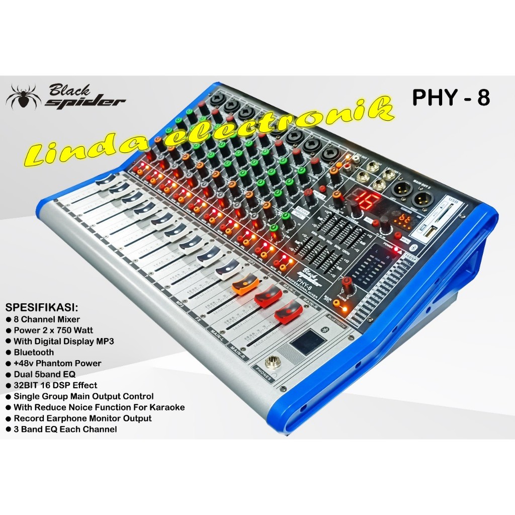 power mixer black spider phy 8 phy8 1500 watt 750 x2 blackspider phy8