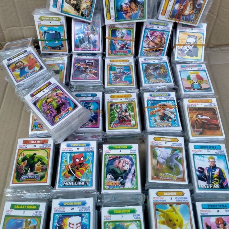 12 Sachet Mainan Kartu Wartet Kwartet 4,5x6,5cm Boy Favorit Naruto Boboiboy Grosir