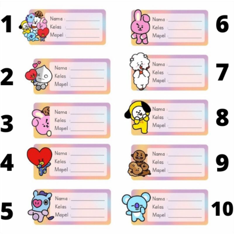

label nama sticker gambar bts 20 pcs