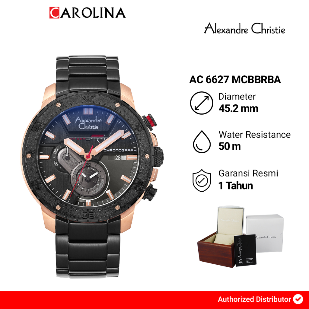 Jam Tangan Pria Alexandre Christie Chronograph AC 6627 MCBBRBA Black Dial Black Stainless Steel Stra