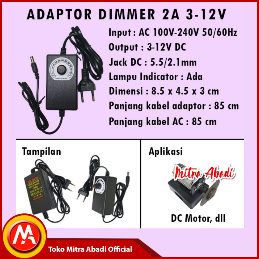 Adjustable Power Adapter Dimmer / Adaptor Dimmer 2A AC - DC 3 - 12V