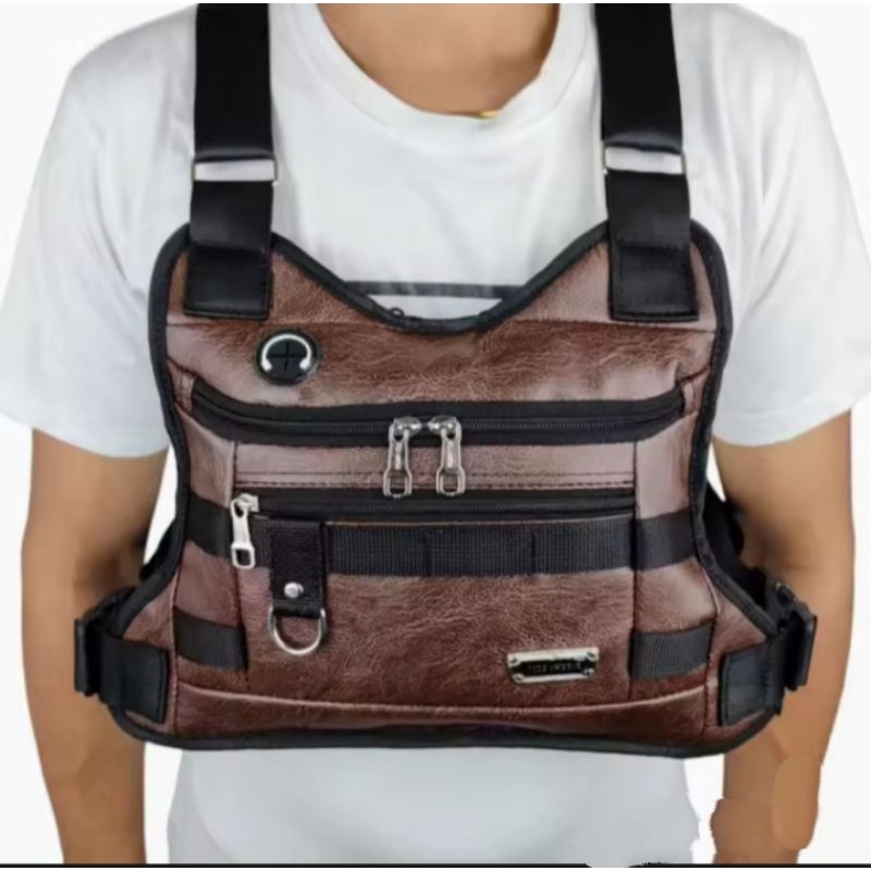 tas dada rompi kulit/tas dada waterproof bahan kulit pu leather terbaru