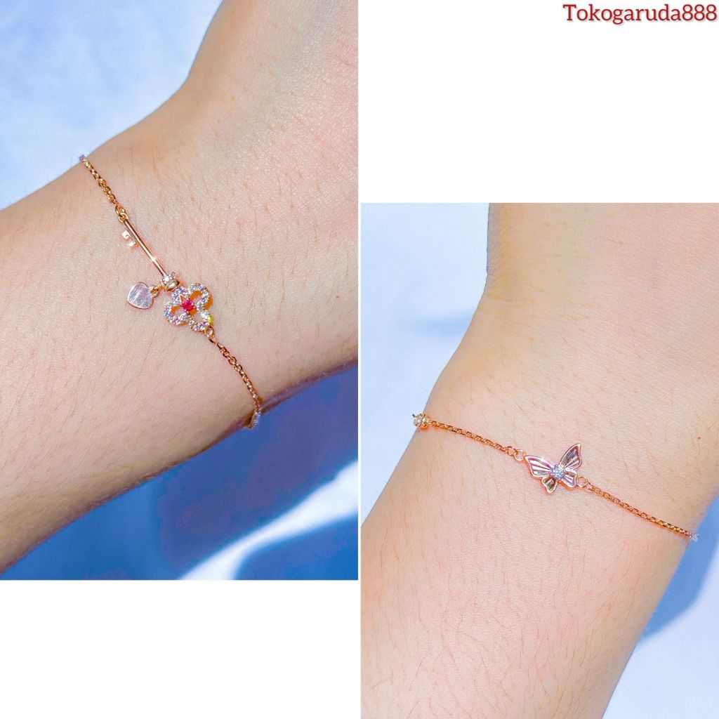 Gelang anak dan dewasa emas asli kadar 750 75 17k rosegold love kupu2 kunci pink serut set rantai ta