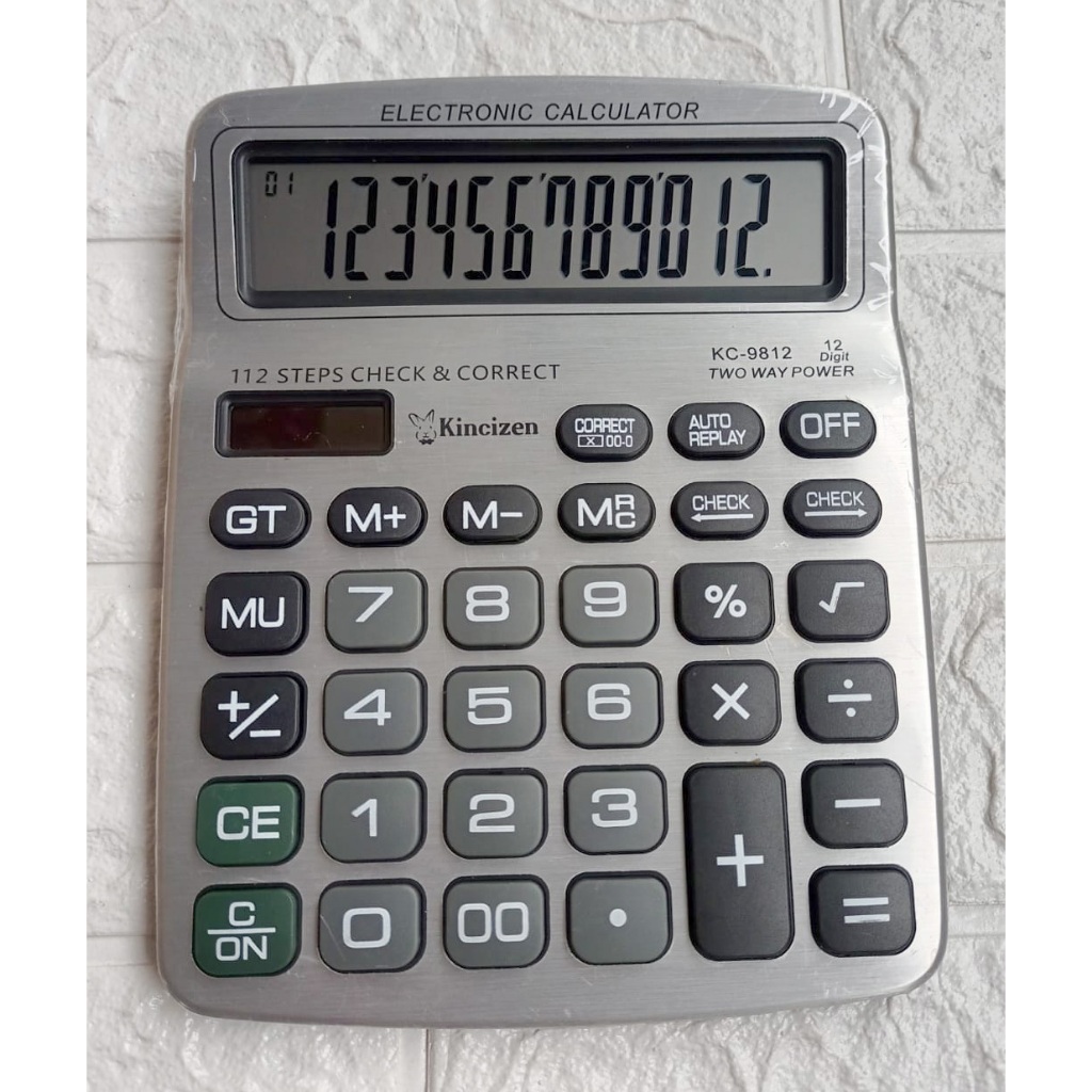

9812 Kalkulator 12 Digit - Kalkulator Dagang Pasar Kantor - Check and Correct - Layar Besar