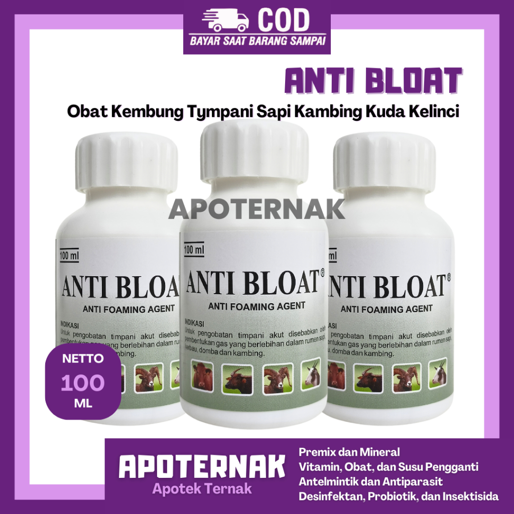 ANTI BLOAT 100 ML PYRIDAM - Obat Kembung Tympani Sapi Kambing Kuda Kelinci - Obat Kembung Sapi - Ant