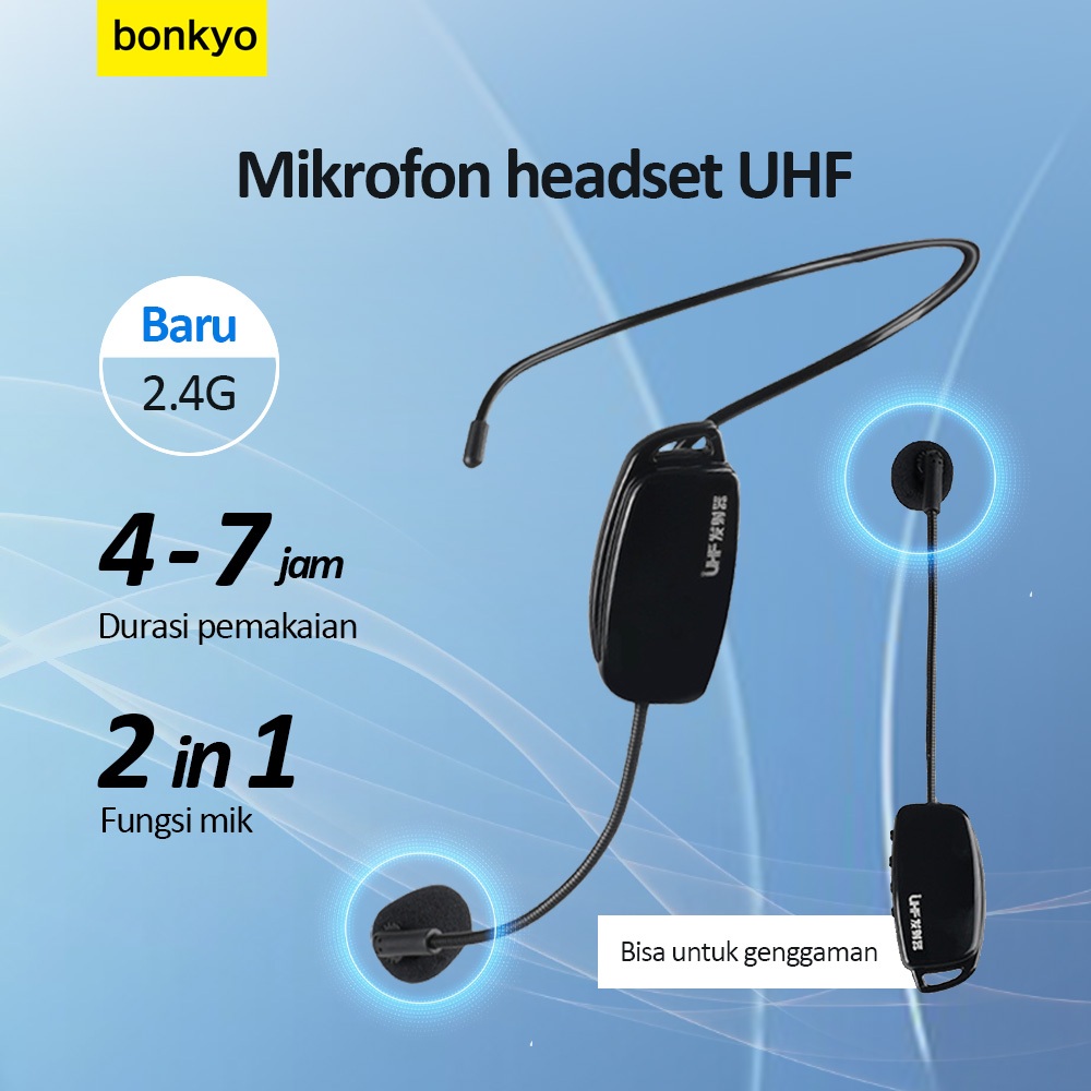 Bonkyo Mikrofon Mic  Wireless UHF 2.4G Presentasi Tur Imam Masjid Musholla mic karaoke bluetooth Mic