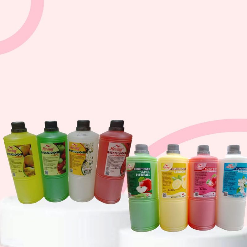 (COD) HEVINY SHAMPO | CONDITIONER | 1 LITER | LEMON | STARAWBERRY JASMINE | APEL