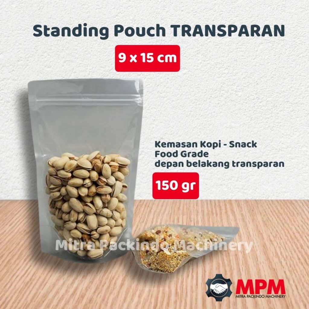 Standing Pouch Snack 9x15 Transparan / Plastik makanan klip 9 x 15 / Kemasan ziplock